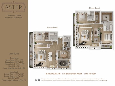 Floor plan for 3 beds, 3.5 baths, 2660 sqft